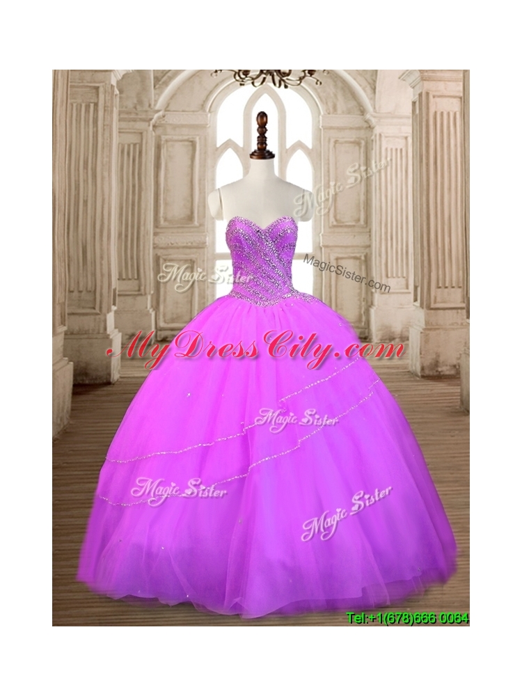 Fashionable Beaded Lilac Big Puffy Quinceanera Dress in Tulle