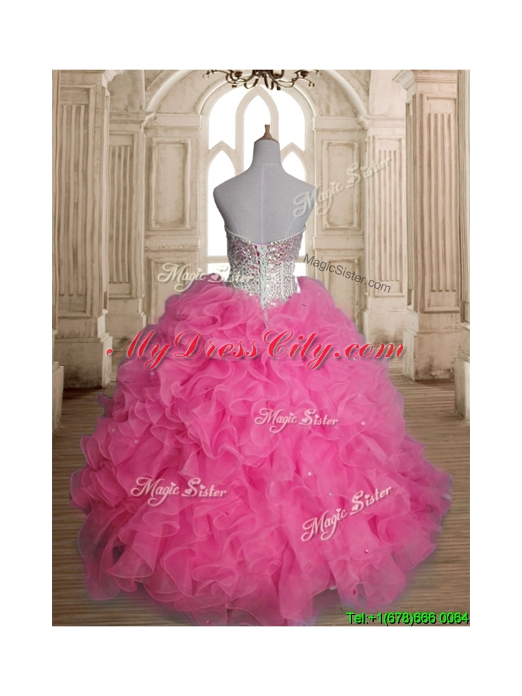 Lovely Rose Pink Sweet 16 Dress with Beading and Ruffles