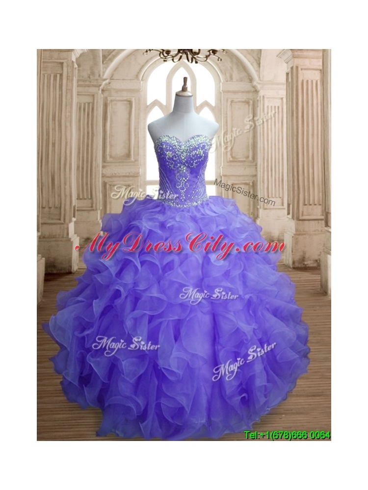 Romantic Organza Beading and Ruffles Quinceanera Dress in Lavender