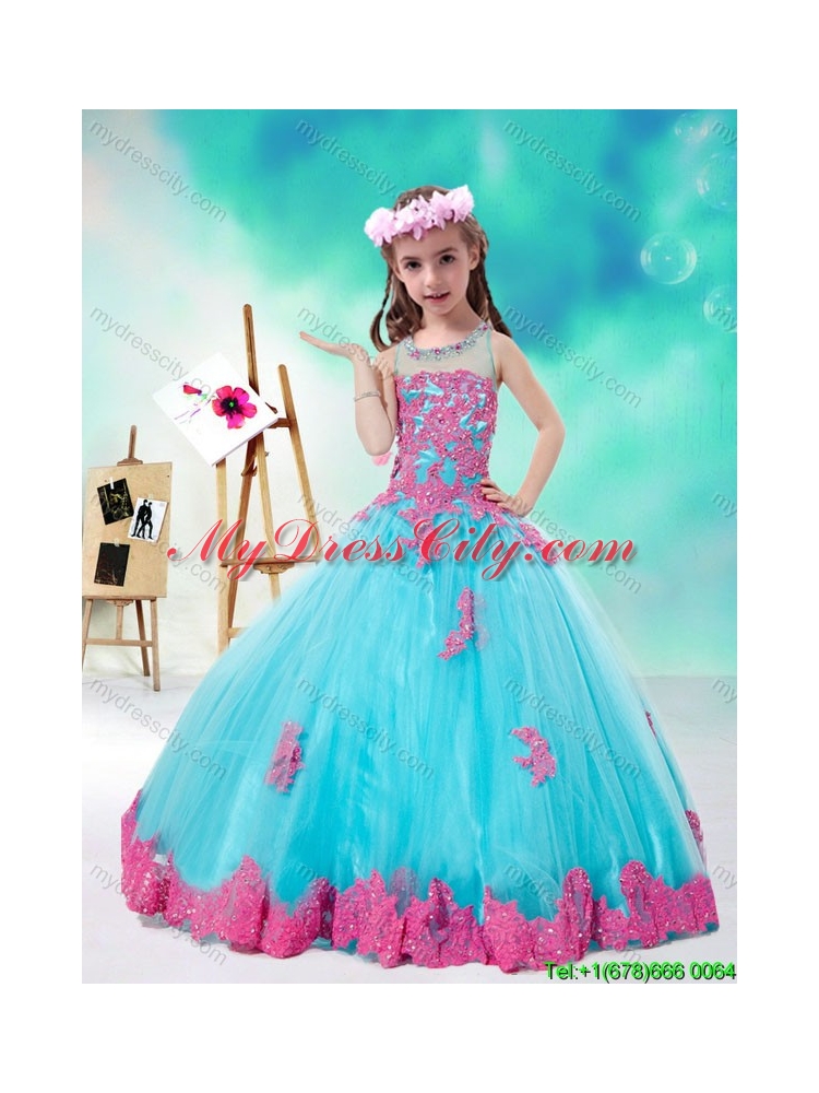 Cheap Scoop Multi Color Little Girl Pageant Dresses with Appliques