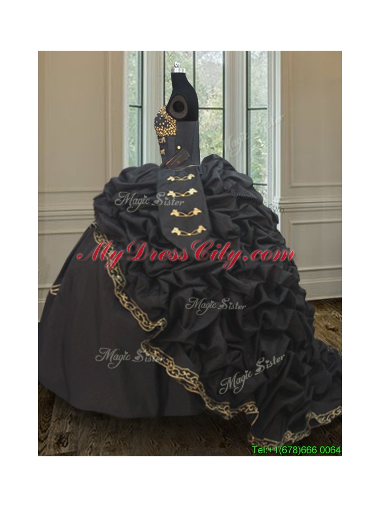 Wonderful Bubble Embroideried and Beaded Black Quinceanera Dress in Taffeta