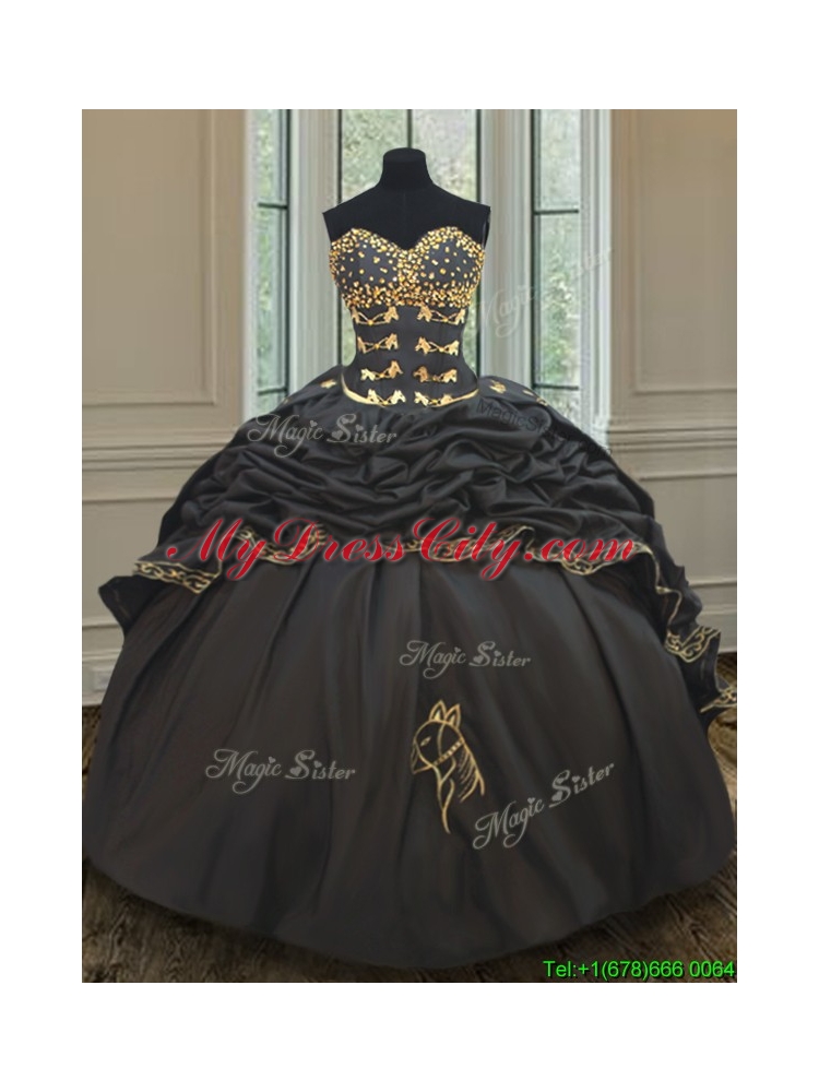 Wonderful Bubble Embroideried and Beaded Black Quinceanera Dress in Taffeta