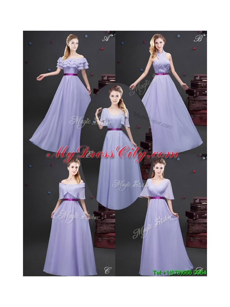 2017 Classical Halter Top Long Dama Dress with Purple Belt and Ruching