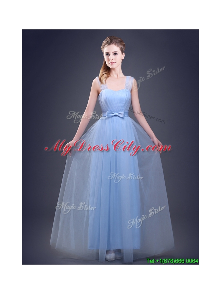New Empire Bowknot and Ruched Dama Dress in Light Blue