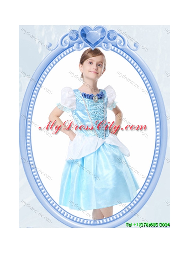 Cheap Scoop Knee-length White and Blue Halloween Little Girl Pageant Dress with Beading and Bubbles