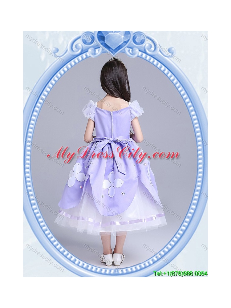 Halloween Beautiful Ball Gown Applique and Beaded Little Girl Pageant Dress in Lavender
