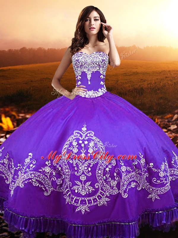 Glittering Floor Length Lace Up Sweet 16 Dresses Purple for Military Ball and Sweet 16 and Quinceanera with Beading and Appliques