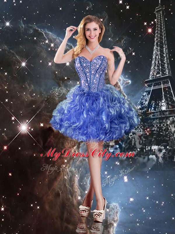 Delicate Blue Sweetheart Lace Up Beading and Ruffles Sweet 16 Dresses Sleeveless