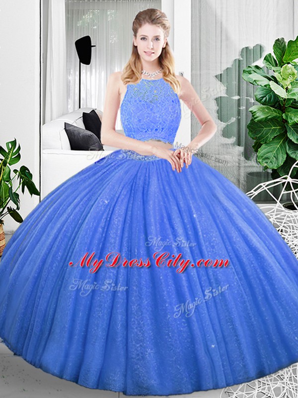 Sleeveless Organza Floor Length Zipper Quinceanera Dress in Baby Blue with Lace and Ruching