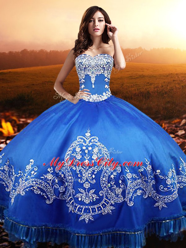 Delicate Ball Gowns Quinceanera Gown Blue Sweetheart Taffeta Sleeveless Floor Length Lace Up