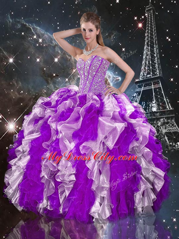 Captivating Sleeveless Lace Up Floor Length Beading and Ruffles Sweet 16 Quinceanera Dress