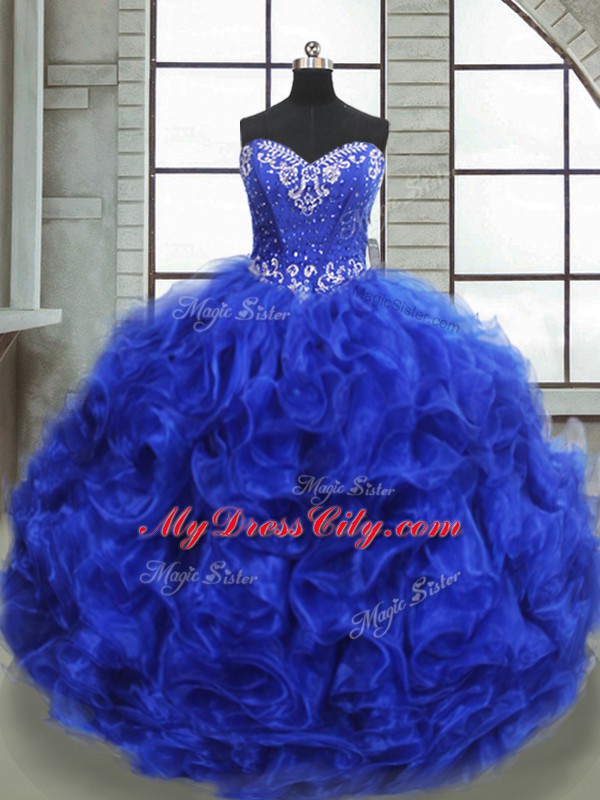 Designer Floor Length Royal Blue 15th Birthday Dress Sweetheart Sleeveless Lace Up