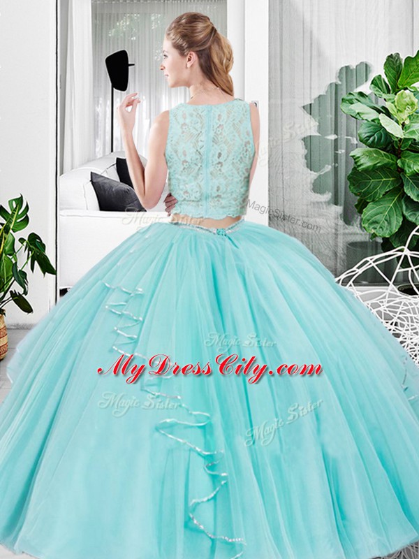 Traditional Lilac Zipper Scoop Lace and Ruffled Layers Vestidos de Quinceanera Tulle Sleeveless