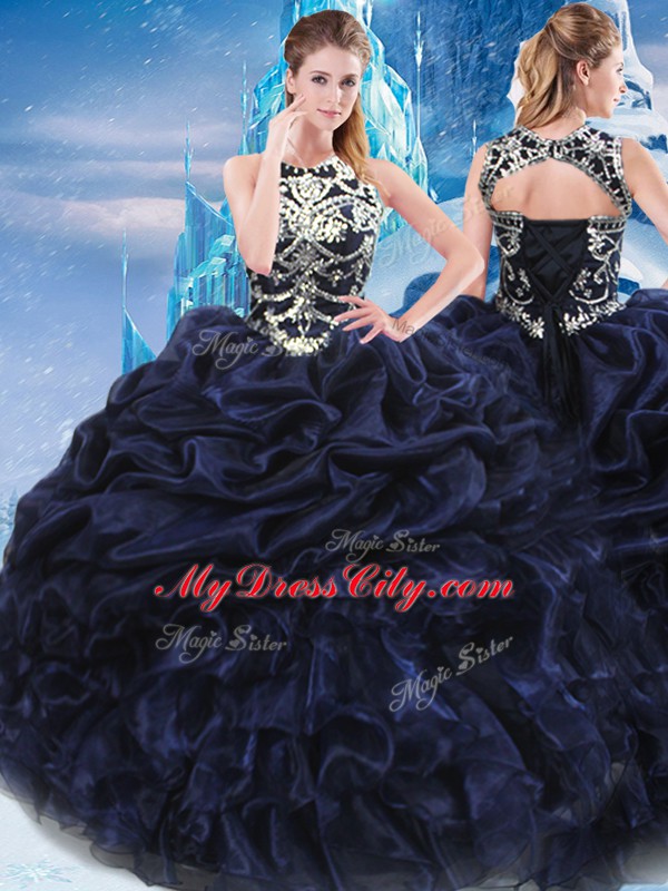 Designer Navy Blue Sleeveless Taffeta Lace Up Sweet 16 Dresses for Military Ball and Sweet 16 and Quinceanera