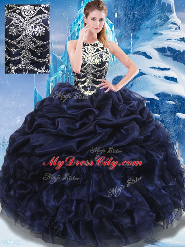 Designer Navy Blue Sleeveless Taffeta Lace Up Sweet 16 Dresses for Military Ball and Sweet 16 and Quinceanera