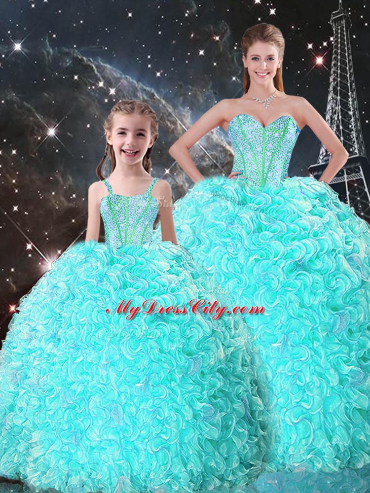 Delicate Turquoise Sweet 16 Dresses Military Ball and Sweet 16 and Quinceanera with Beading and Ruffles Sweetheart Sleeveless Lace Up