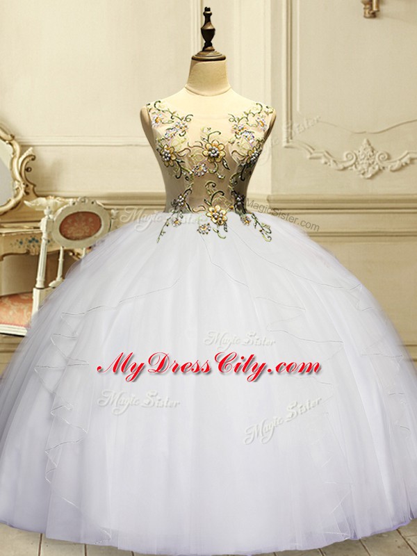 Sleeveless Appliques and Ruffles Lace Up Ball Gown Prom Dress