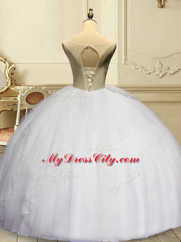 Sleeveless Appliques and Ruffles Lace Up Ball Gown Prom Dress