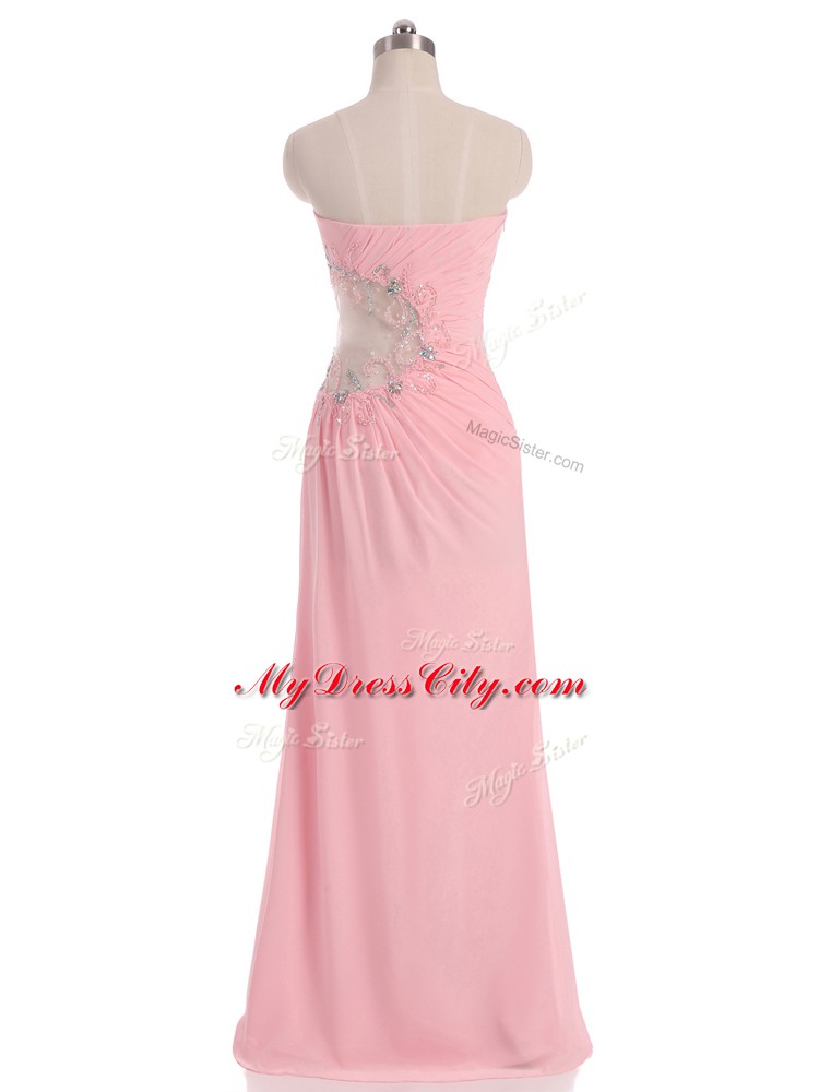 Fashion Sweetheart Sleeveless Side Zipper Prom Gown Baby Pink Chiffon