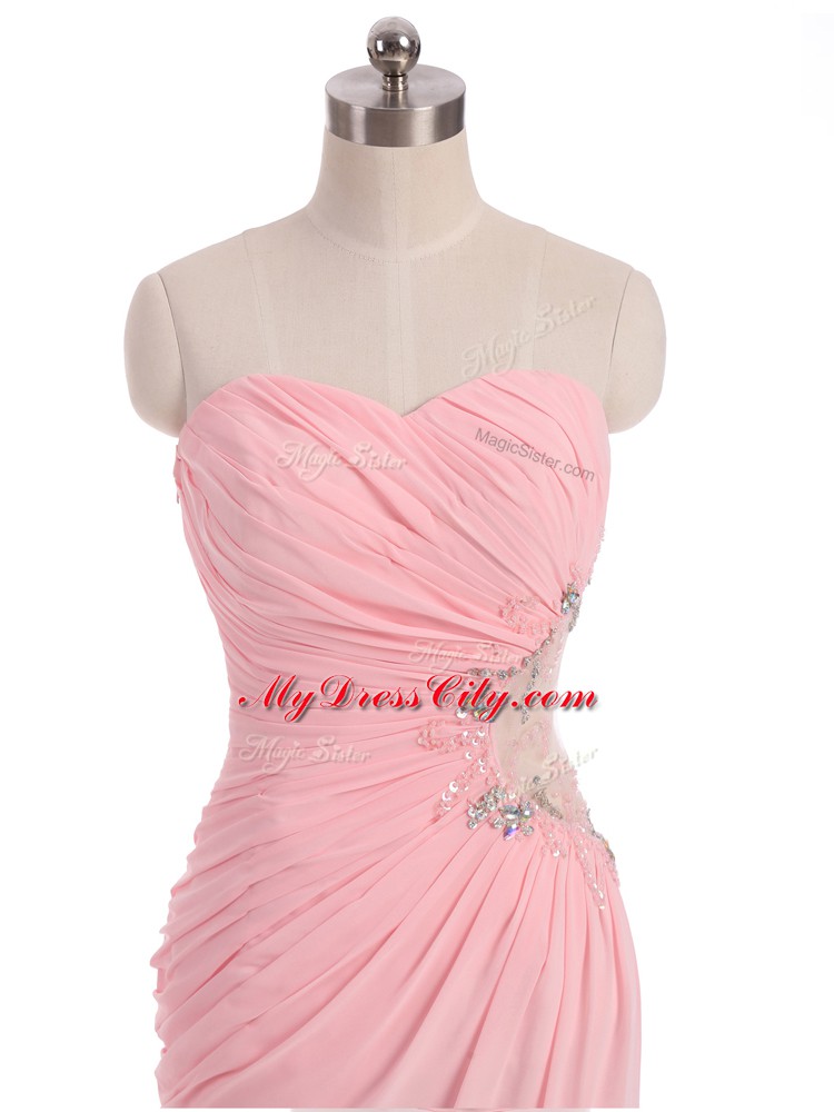 Fashion Sweetheart Sleeveless Side Zipper Prom Gown Baby Pink Chiffon