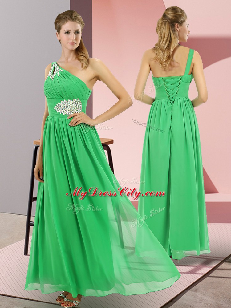 Glamorous Green Empire Beading Prom Evening Gown Lace Up Chiffon Sleeveless Floor Length