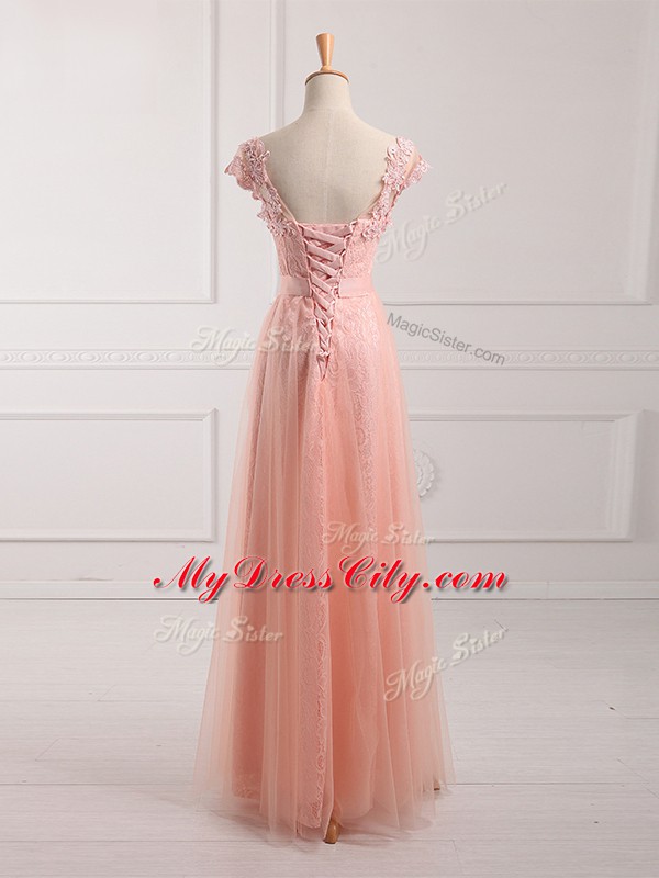 Cheap Tulle and Lace Short Sleeves Floor Length Mother of the Bride Dress and Beading and Lace and Appliques