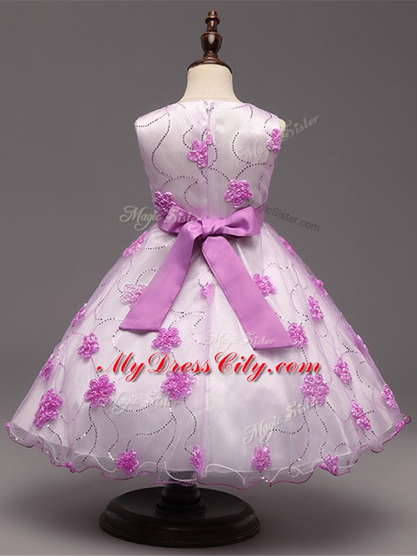 White Sleeveless Tulle Zipper Child Pageant Dress for Wedding Party