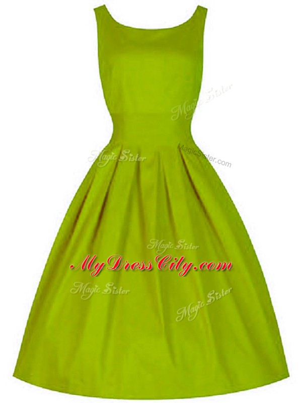 Artistic A-line Bridesmaids Dress Olive Green Scoop Taffeta Sleeveless Knee Length Lace Up
