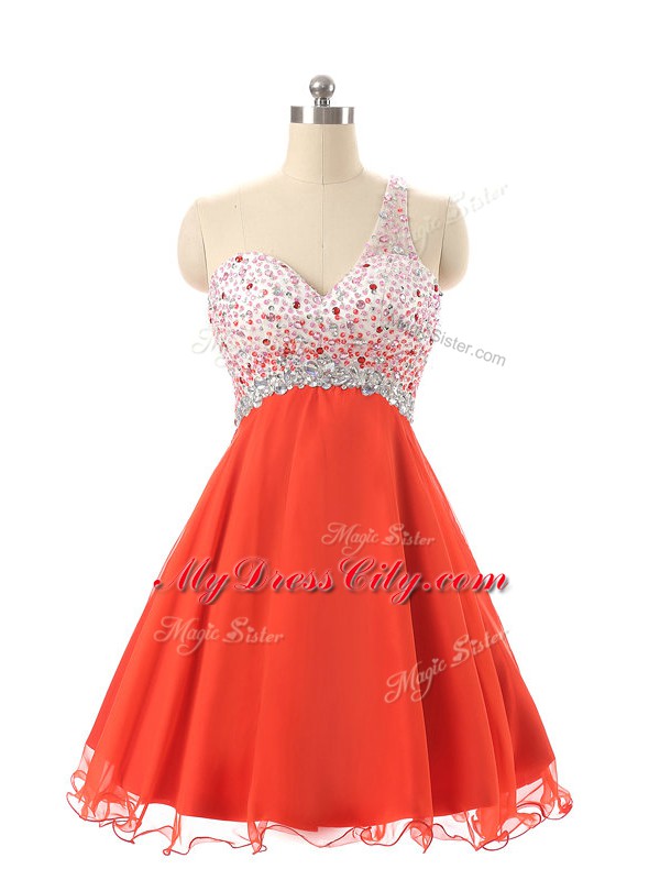 Dramatic Orange Red Chiffon and Tulle Backless Prom Dress Sleeveless Mini Length Beading