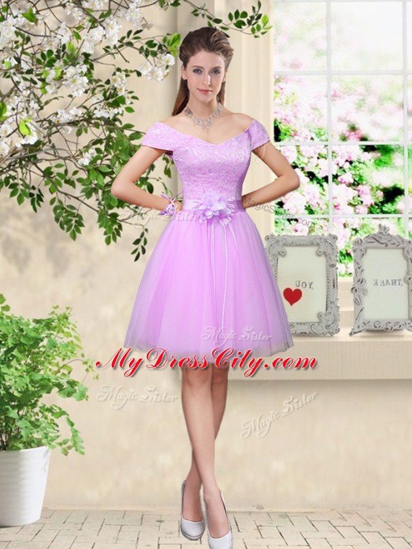 Cap Sleeves Lace and Belt Lace Up Damas Dress