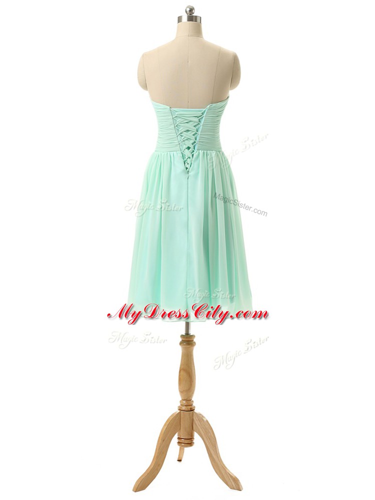 Apple Green Sleeveless Ruching Knee Length Dama Dress