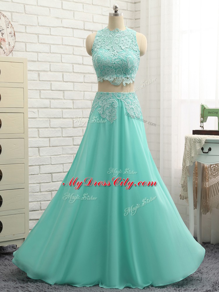 Chiffon Sleeveless Floor Length Prom Dresses and Appliques