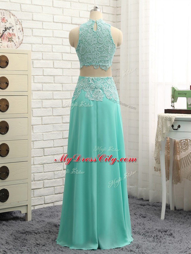 Chiffon Sleeveless Floor Length Prom Dresses and Appliques