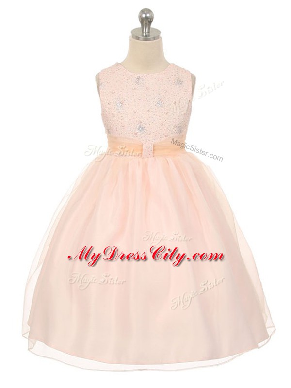 Knee Length Baby Pink Party Dresses Scoop Sleeveless Lace Up