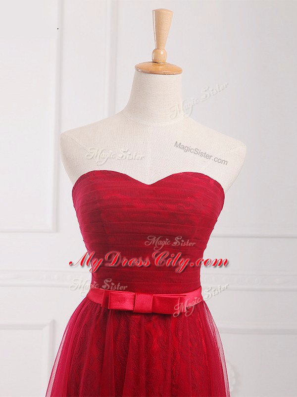 Wine Red Dama Dress Prom and Party and Wedding Party with Belt Sweetheart Sleeveless Lace Up