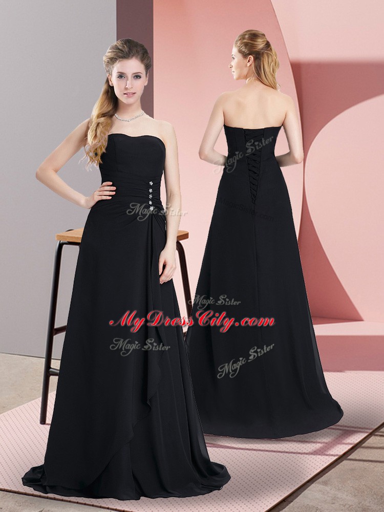 Fitting Sleeveless Lace Up Floor Length Beading Evening Dress