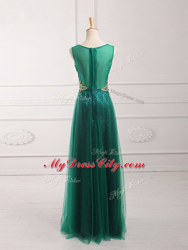 Designer Dark Green Prom Gown Prom and Party and Military Ball with Lace V-neck Sleeveless Zipper