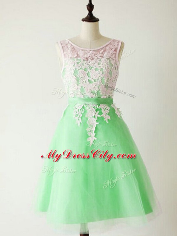 Knee Length A-line Sleeveless Apple Green Bridesmaid Dresses Lace Up