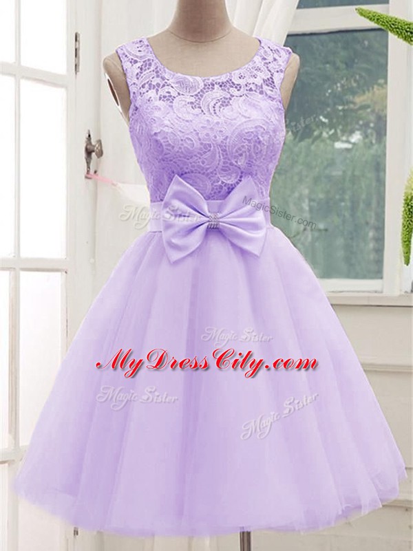 New Style Scoop Sleeveless Tulle Dama Dress for Quinceanera Lace and Bowknot Lace Up