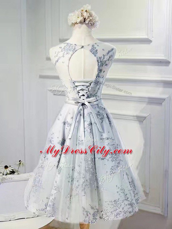 Grey Sleeveless Organza Lace Up Prom Dress for Prom and Party and Sweet 16