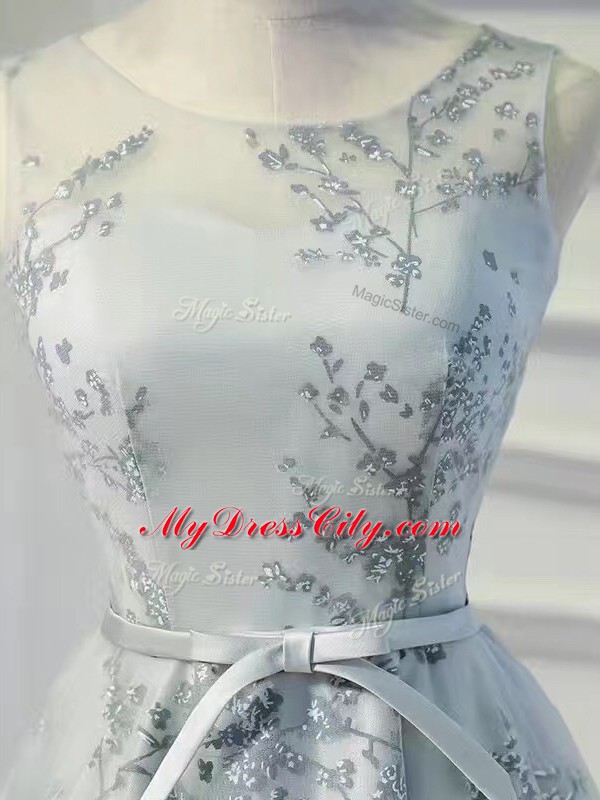 Grey Sleeveless Organza Lace Up Prom Dress for Prom and Party and Sweet 16