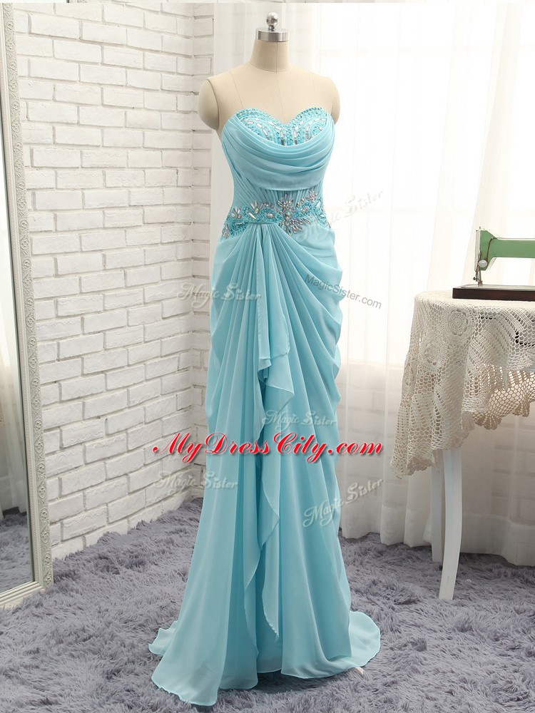 Baby Blue Sleeveless Chiffon Zipper Homecoming Dress for Prom and Party and Military Ball