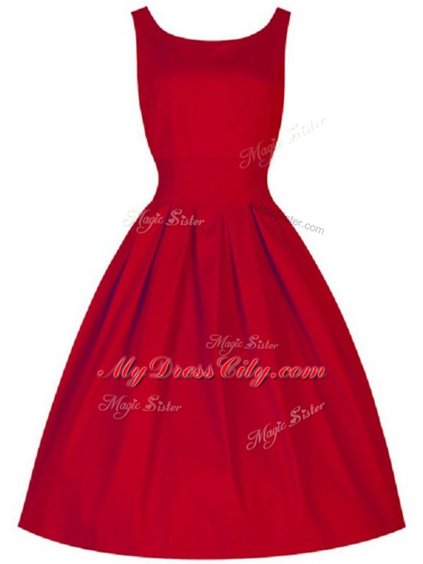 Red Sleeveless Knee Length Ruching Lace Up Quinceanera Dama Dress