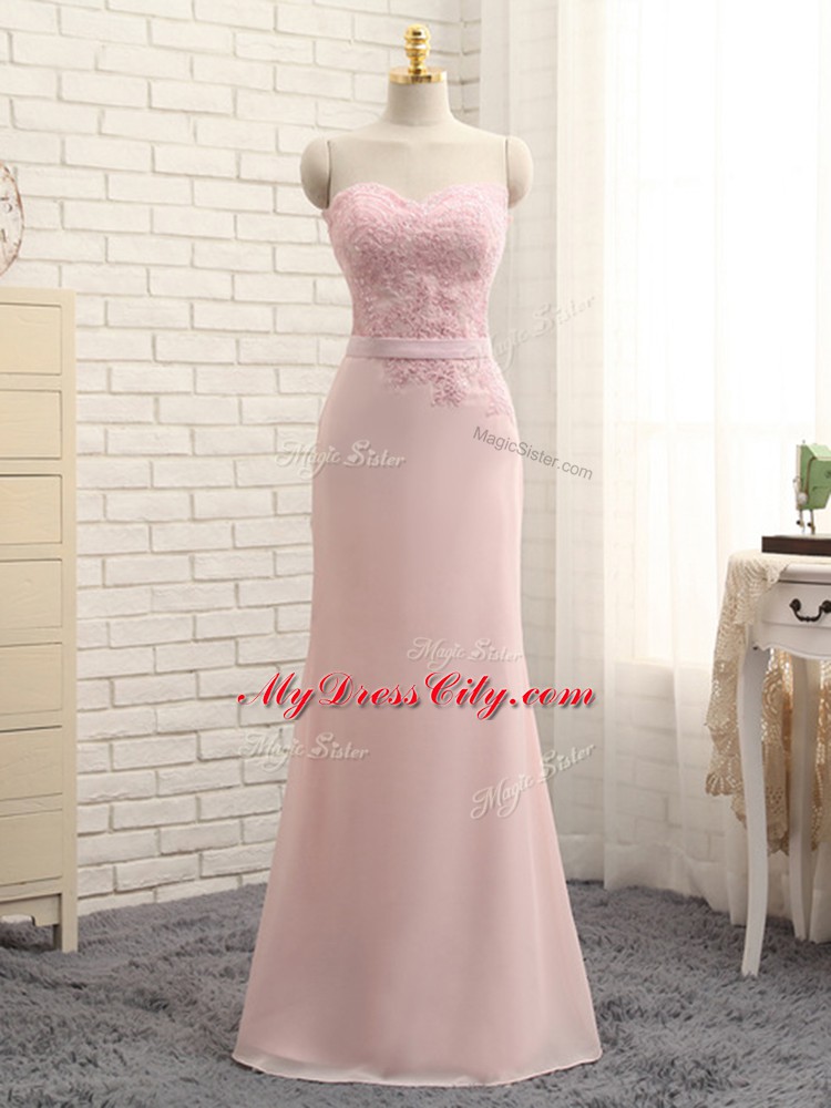 Chic Baby Pink Sleeveless Chiffon Zipper Vestidos de Damas for Prom and Party and Wedding Party