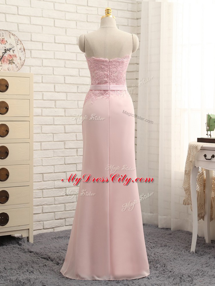 Chic Baby Pink Sleeveless Chiffon Zipper Vestidos de Damas for Prom and Party and Wedding Party