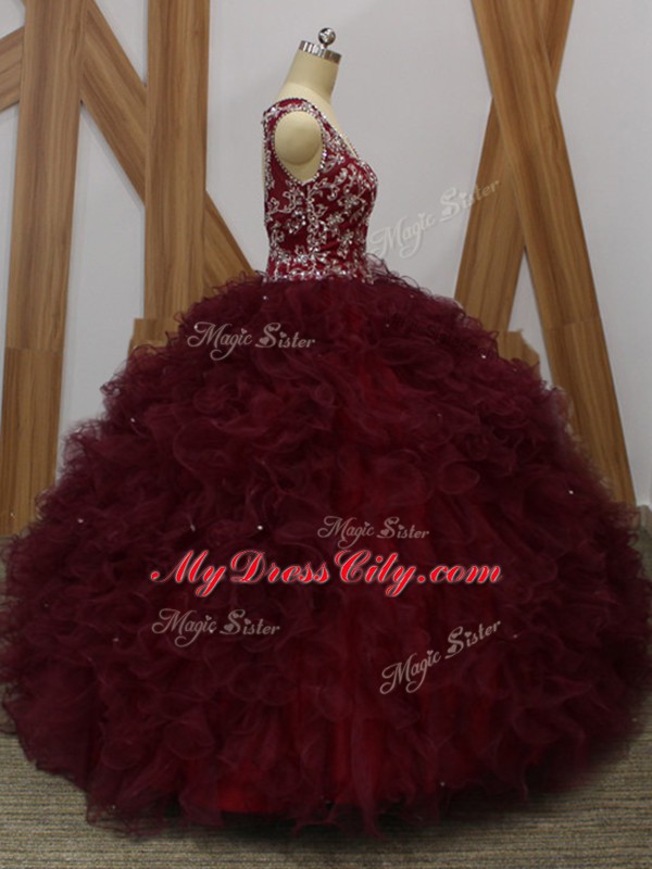 Exceptional Organza Sleeveless Floor Length Sweet 16 Dress and Beading and Ruffles