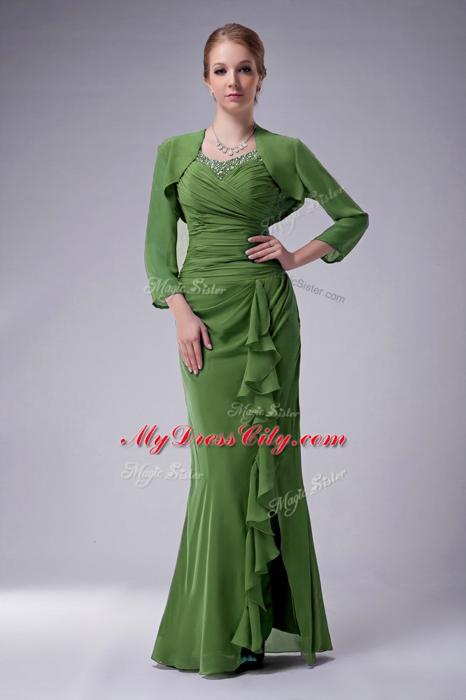 Dark Green Mermaid Straps Sleeveless Chiffon Floor Length Zipper Beading Mother of Bride Dresses