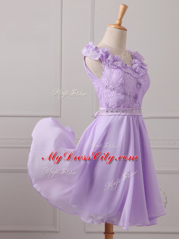 Lace and Appliques Quinceanera Court of Honor Dress Lavender Lace Up Sleeveless Mini Length