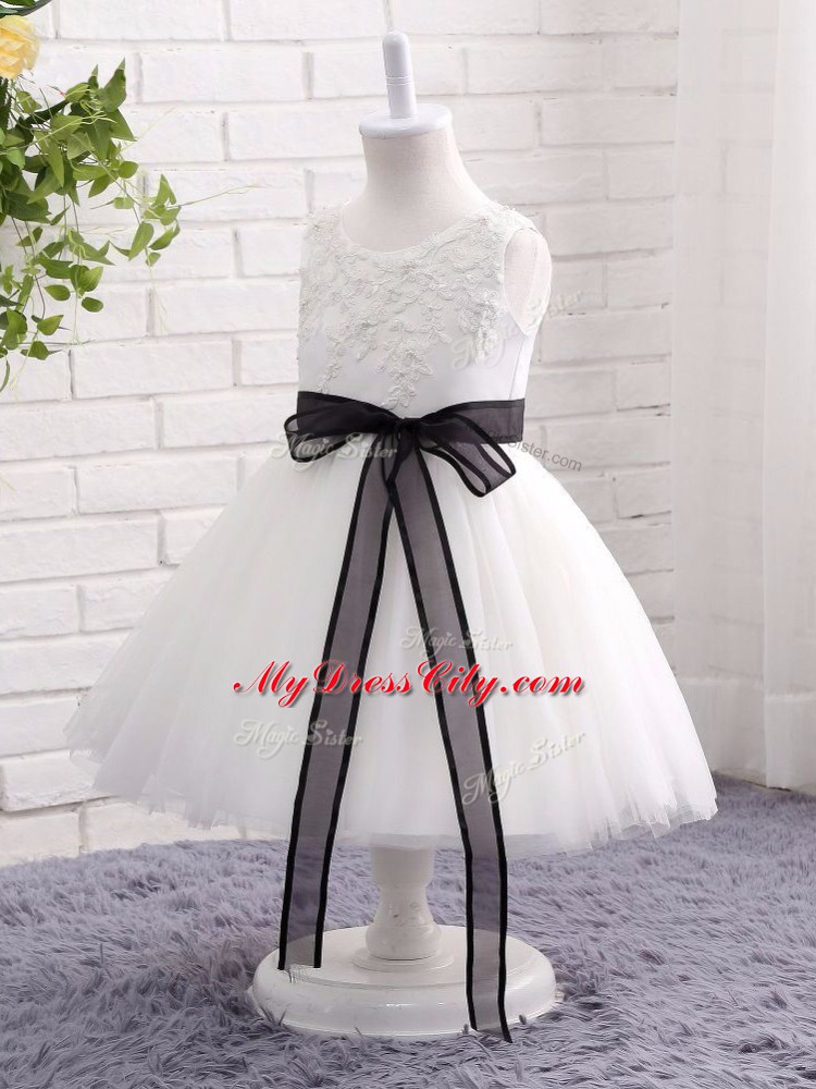 White Sleeveless Tulle Zipper Kids Formal Wear for Wedding Party