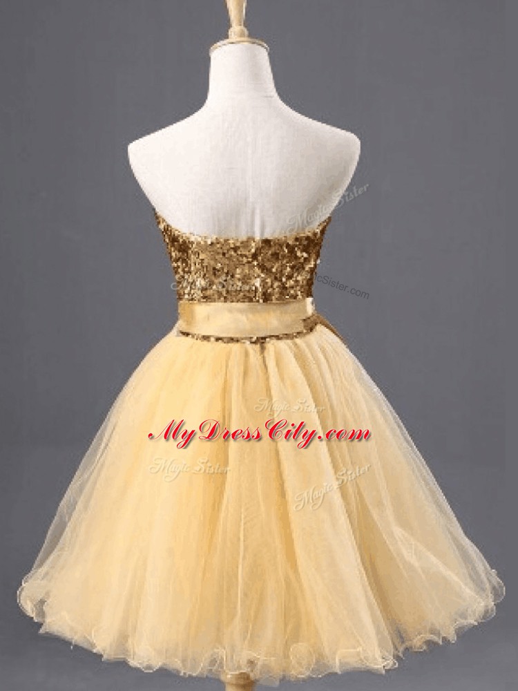 Peach Tulle Zipper Sweetheart Sleeveless Mini Length Prom Party Dress Sequins
